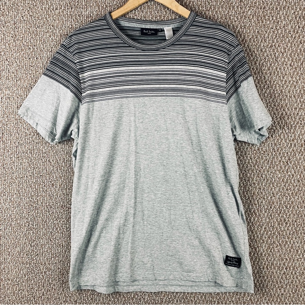 Paul Smith Mens T-Shirt XL (Fits M) Black Gray Short Sleeve Striped Cotton F15